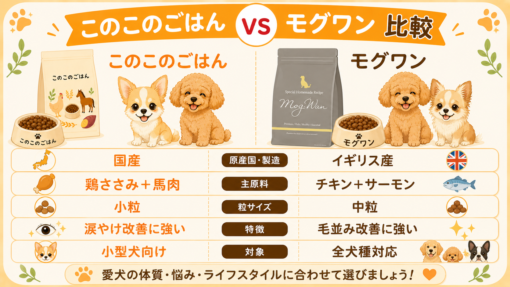 このこのごはんとモグワンの比較